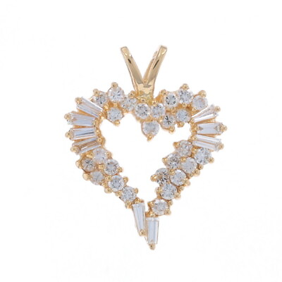 #ad Yellow Gold Diamond Heart Pendant 14k Baguette amp; Round 1.00ctw Love Wreath $539.99