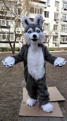 #ad Halloween Fursuit Long Fur Fox Dog Husky Mascot Costume Suit Cosplay Party $409.59