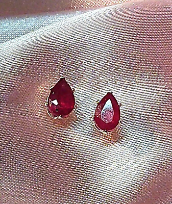 #ad 6mm X 4mm PEAR SHAPE RUBY STERLING SILVER STUDS 1.00CTW $27.00