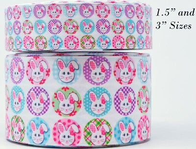 #ad 3quot; Wide Easter Bunny Patterns Printed Grosgrain Cheer Bow Ribbon $1.50