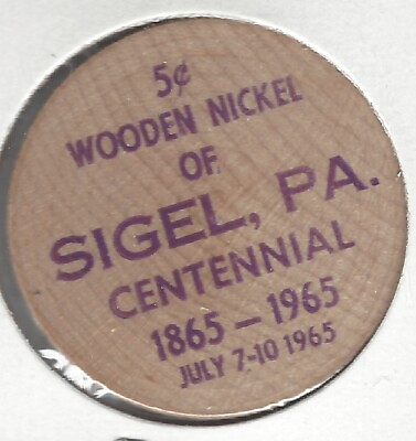 #ad 1965 SIGEL Pennsylvania Centennial 5¢ Trade Token PURPLE Indian Wooden Nickel $9.00