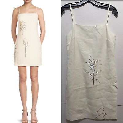 #ad NWT Theory IWG Weekend Mini White Dress Multi Nature Linen L0603624 $395 Sz 4 $95.00