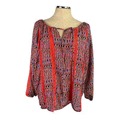 #ad 1X Hot in Hollywood Women#x27;s Plus Size Coral and Lace Peasant Style Blouse $19.00