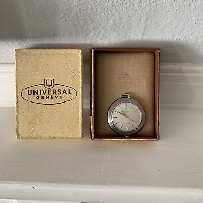 #ad 1958 Universal Genève Microtor Automatic Pendant Pocket Watch w Box RARE $2995.00