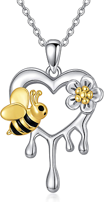 #ad Bee Heart Necklace Sterling Silver Infinity Love Bee Pendant Rose Flower Gifts $105.97