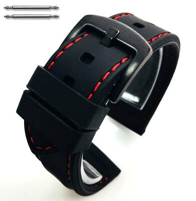 #ad Black Rubber Silicone Replacement Watch Band Strap Buckle Red Stitching #4006 $14.95