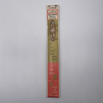 #ad Vintage JP Coats Clark Gold Zipper 22 Inch New Old Stock $6.00