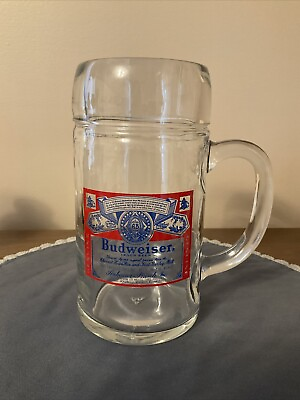 #ad Vintage Budweiser Anheuser Busch Beer Stein Mug Large 32 oz Heavy Thick Glass $8.40