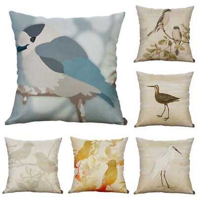 #ad Birdie New Decor Linen Cotton Case Home Printing Car Cover Sofa Pillow Cushion $7.76