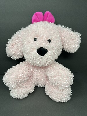 #ad Animal Adventure Pink Puppy Dog Plush Curly Fur Pink Bow 12quot; $14.88