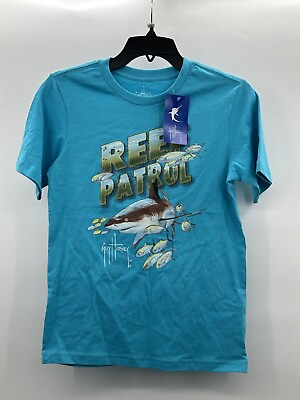 #ad NWT Guy Harvey Reef Patrol Boy#x27;s Youth Kids Fish Shark T shirt Reef Blue LARGE $11.00