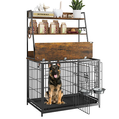 #ad Brown Grey Dog Crate Furniture Flip up Top Pet Crate Dog Cage for Medium Dogs $186.54