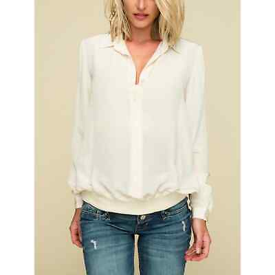 #ad Reconnect Barbican 100% Silk Off White Long Sleeve Stretch Hem Maternity Top L $100.00