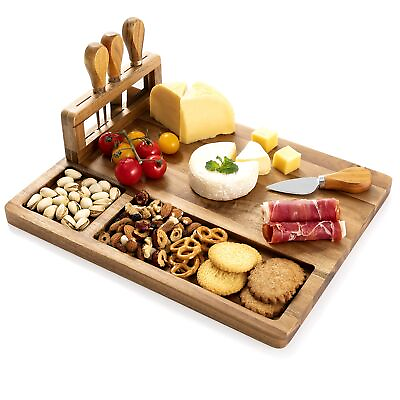 #ad HBlife Cheese Board amp; Knife Set Acacia Charcuterie Board 11x14 Inch Cheese Pl... $12.99