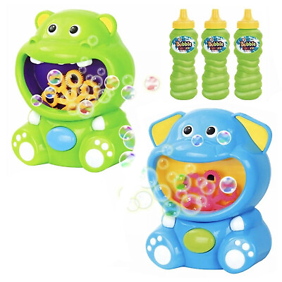 #ad 2 Pack Automatic Kids Bubble Maker Hippo and Elephant Three 8 OZ Bubble Solution $6.95