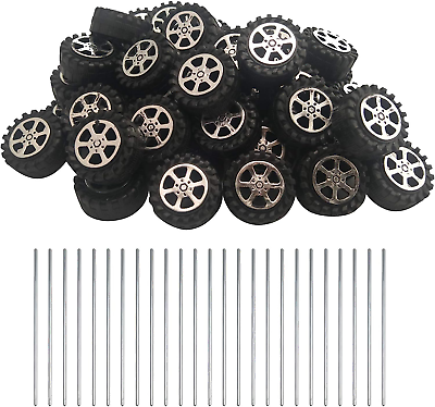 #ad 50Pcs Plastic Roll 2Mm Dia Shaft Toys Wheel and 25Pcs STEM Shaft round Rod Axles $25.41