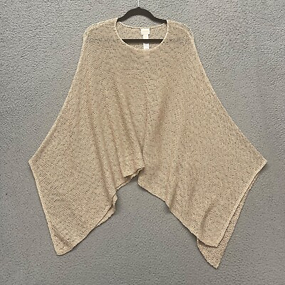 #ad Chicos Poncho Womens One Size Gold Metallic Knit Pullover Lightweight Boho $24.88