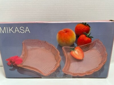 #ad Mikasa Dish Larry Laslo Frosted Peach set 2 Ginkgo Condiment Dish $26.00