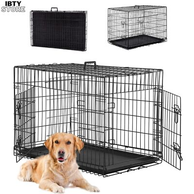 2430364248 Inch Dog Crates Folding Portable Large Pet Cage Kennel Pen 2 Door $51.99