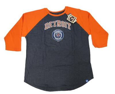 #ad New Detroit Tigers Mens Size 2XL Tall Majestic Blue Orange Raglan Shirt $15.99