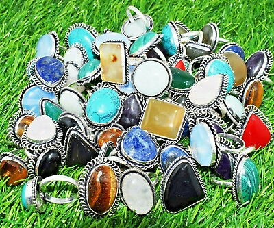 #ad Wholesale 1pcs Lapis Lazuli amp; Mix 925 Silver Plated Handmade Ring Lot Jewelry $2.84