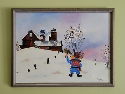 #ad Altered Vintage Barn Winter Oil Painting Yukon Cornelius amp; Bumble 18quot;x24quot; $39.99