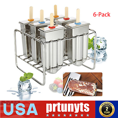 #ad 6Pcs Ice Cream Sticks Molds Pop Lolly Popsicle Mold Pop Holder Stainless Steel $26.93