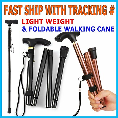 #ad #ad Adjustable Walking Cane Aluminum Walking Stick Folding Collapsible Travel Hiking $6.89