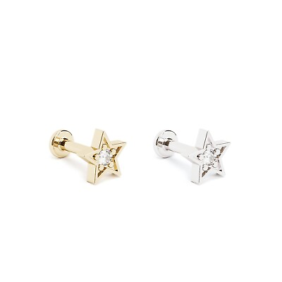 #ad 14K REAL Solid Gold Diamond Star Stud Cartilage Helix Tragus Conch Piercing $139.00