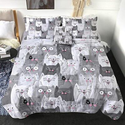 #ad Sleepwish Cats Comforter Set Full Size Cats Bedding Sets Grey and White Cats ... $91.98
