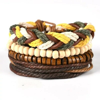 #ad New Men#x27;s Bracelet Vintage Hand Woven DIY 4pcs Leather Bracelet Simple Fashion $10.99