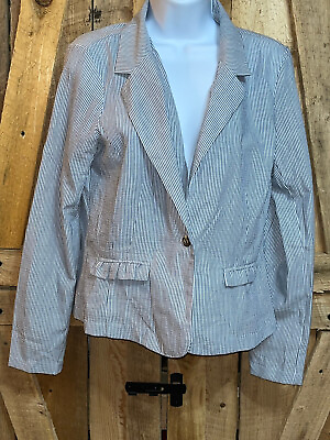 #ad Women#x27;s light weight blue amp; white striped jacket size medium $11.00