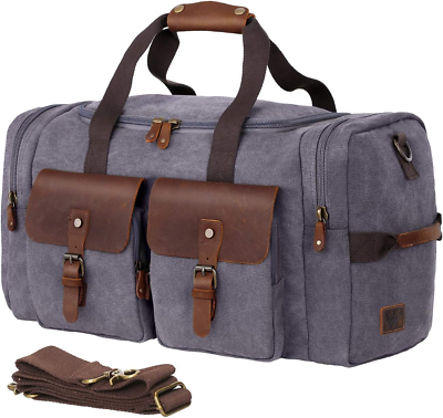 #ad Duffle Bag Weekender Duffel Bag for Men and Women Genuine Leather Canvas Travel $54.49