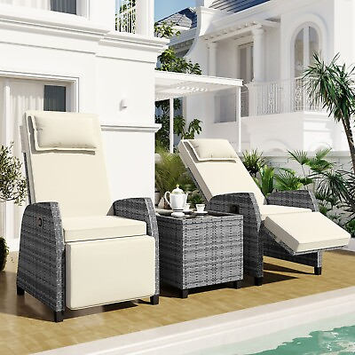 Wicker Patio Recliner Conversation Set Sectional Furniture PE Rattan Couch $352.99