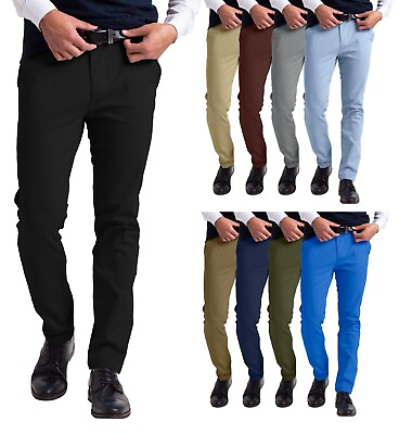 #ad Mens Chino Slim Fit Workwear Casual Comfort Stretch Cotton Flat Front Full Pants $20.39