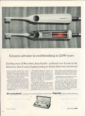 #ad 1962 BROXODENF Automatic Action Tooth Brush SQUIBB Teeth Dental Vintage Print Ad $7.95