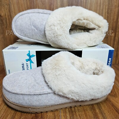 #ad DEARFOAMS Women#x27;s Total Comfort Slippers w Soft Memory Foam Oatmeal Heather $17.96