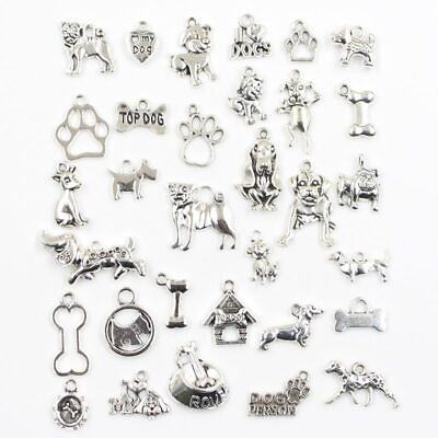 #ad 30pcs Charms I Love Dog Person Top Dog Bone Dog Paw Antique Silver Color Mixed $5.45
