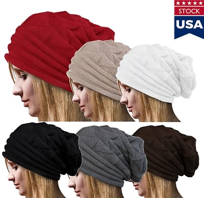 #ad Women#x27;s Pleated Fleece Hat Solid Color Winter Warm Soft Elastic Wool Hat USA $8.72
