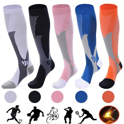 #ad 5Pairs Compression Socks Knee High Running Sport Long Stockings Ankle 30 40 mmhg $18.95