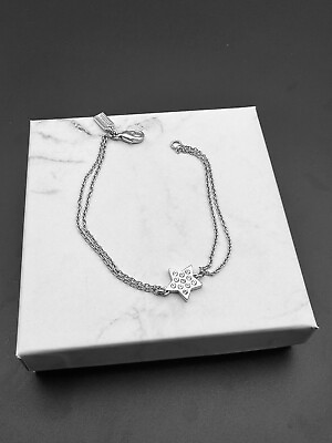 #ad Coach Star Charm Pave Double Chained Bracelet Bangle Silver Plated Gift Box $48.00