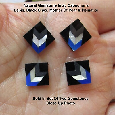 #ad Inlay Natural Gemstone Cabochon Lapis Multi Gemstone 10mm square 2 Cabochons $7.19