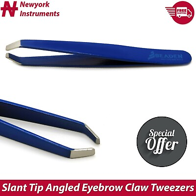 #ad Eyebrow Claw Tweezers Blue Hair Removal Slanted Pointed Tip Makeup Beauty Tools $7.99