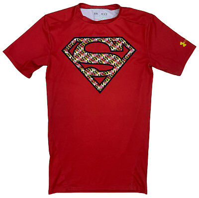 #ad Mens UNDER ARMOUR ALTER EGO shirt MEDIUM Red Lightweight SUPERMAN $35.00