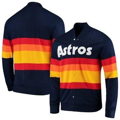 #ad Mens Houston ASTROS Rainbow Strip New Fleece Blue Jacket Sweater New $114.99