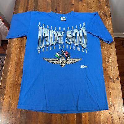#ad Vintage Indy 500 Shirt Mens Medium Blue Indianapolis 500 Motor Speedway Salem $24.99