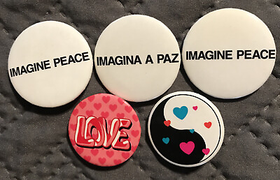 #ad Vintage Pinback Collectible Button Set of 5 Imagine Peace Lot 7 Assorted 1.25 1. $8.10