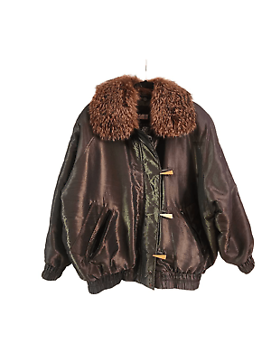 #ad Vintage Carole Little Saint Tropez West shimmer green fur trimmed jacket size m $85.00