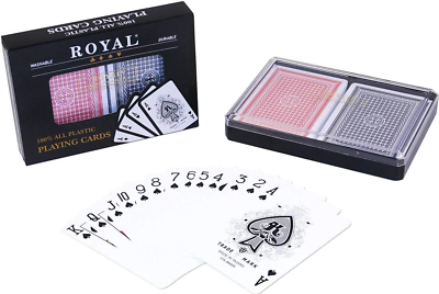 #ad 2 Decks Poker Size Royal 100% Plastic Playing Cards Set in Plastic Case $18.49