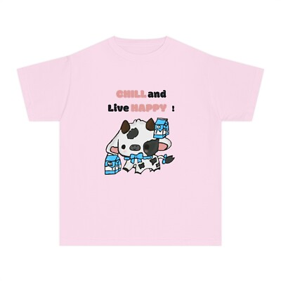 #ad Back to school Youth Midweight Tee Chill and Live Happy quote kawaii cow cute $30.27